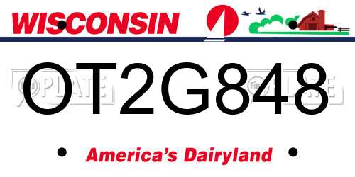 OT2G848 Wisconsin License Plate