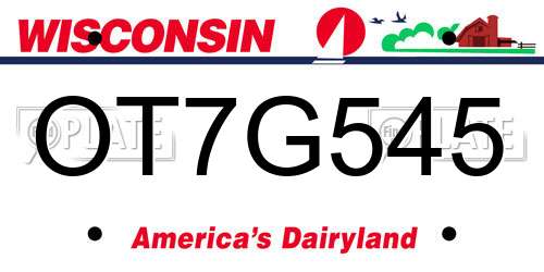 OT7G545 Wisconsin License Plate