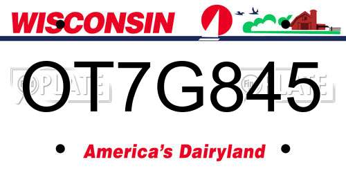 OT7G845 Wisconsin License Plate