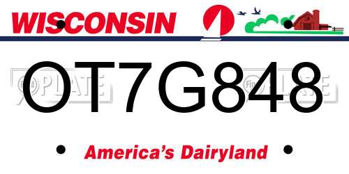 OT7G848 Wisconsin License Plate