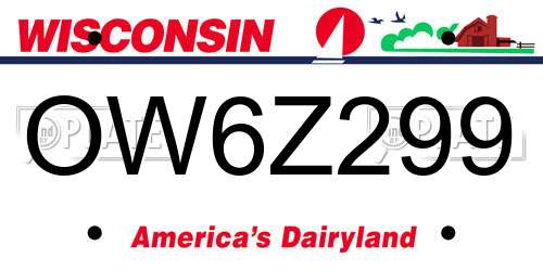 OW6Z299 Wisconsin License Plate