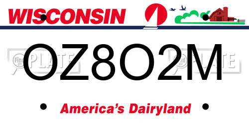 OZ8O2M Wisconsin License Plate