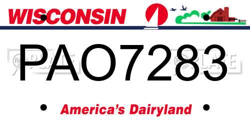 PAO7283 Wisconsin License Plate