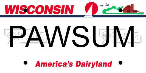PAWSUM Wisconsin License Plate