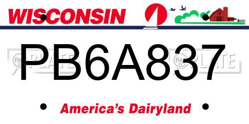 PB6A837 Wisconsin License Plate
