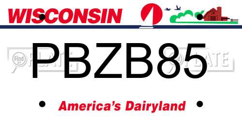 PBZB85 Wisconsin License Plate