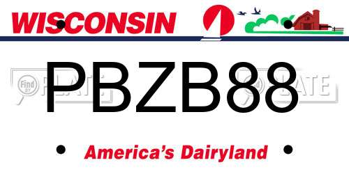 PBZB88 Wisconsin License Plate