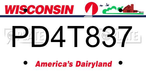 PD4T837 Wisconsin License Plate