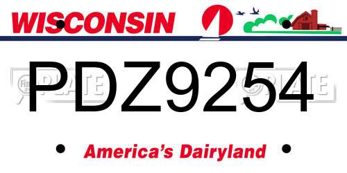PDZ9254 Wisconsin License Plate