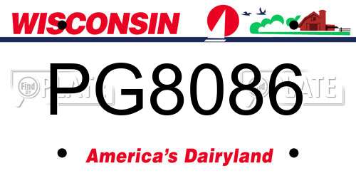 PG8086 Wisconsin License Plate