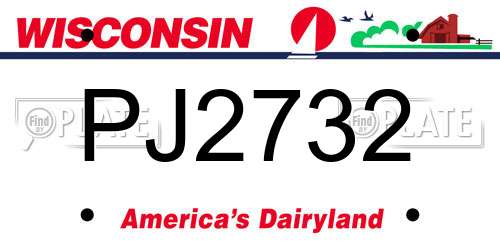 PJ2732 Wisconsin License Plate