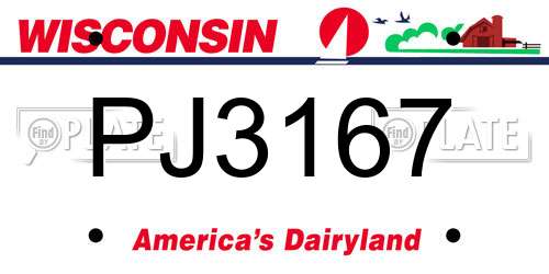 PJ3167 Wisconsin License Plate
