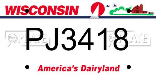 PJ3418 Wisconsin License Plate