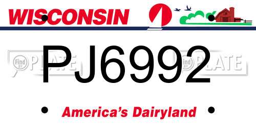 PJ6992 Wisconsin License Plate