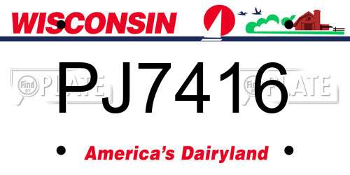 PJ7416 Wisconsin License Plate