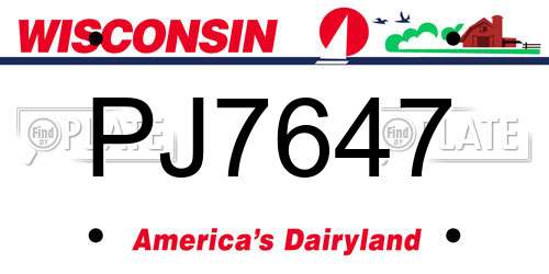 PJ7647 Wisconsin License Plate