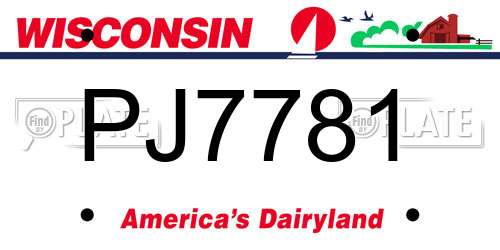 PJ7781 Wisconsin License Plate
