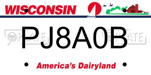 PJ8A0B Wisconsin License Plate