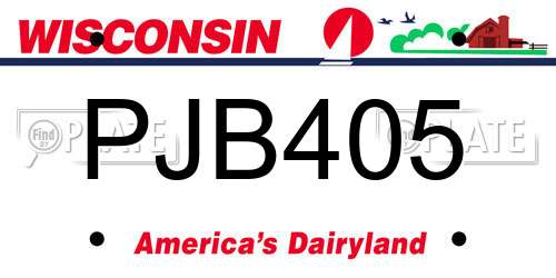 PJB405 Wisconsin License Plate