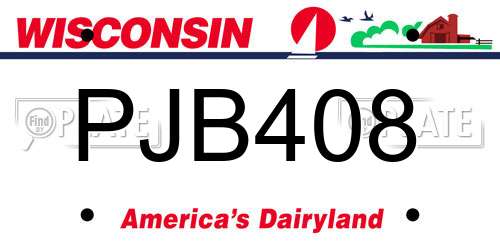 PJB408 Wisconsin License Plate