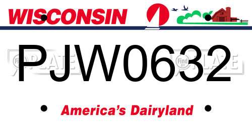PJW0632 Wisconsin License Plate
