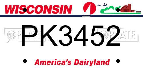 PK3452 Wisconsin License Plate
