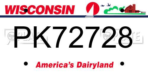 PK72728 Wisconsin License Plate