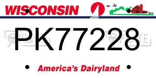 PK77228 Wisconsin License Plate