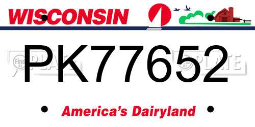 PK77652 Wisconsin License Plate
