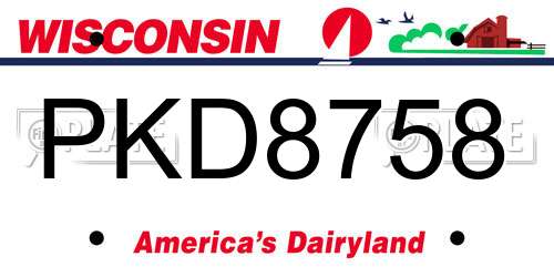 PKD8758 Wisconsin License Plate