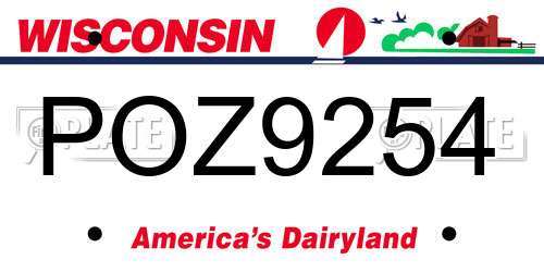 POZ9254 Wisconsin License Plate
