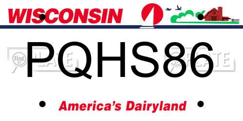 PQHS86 Wisconsin License Plate