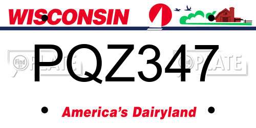 PQZ347 Wisconsin License Plate