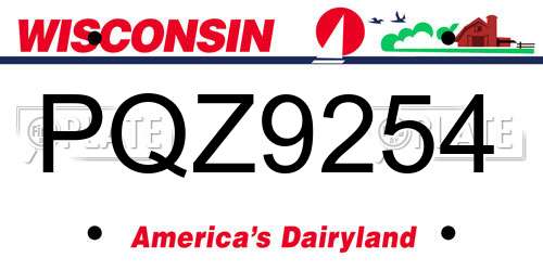 PQZ9254 Wisconsin License Plate