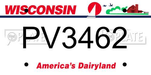PV3462 Wisconsin License Plate