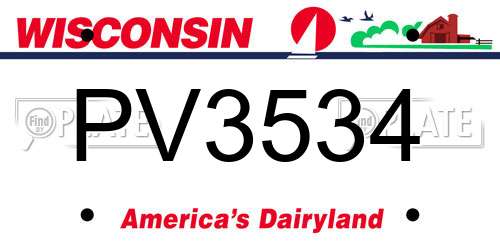 PV3534 Wisconsin License Plate