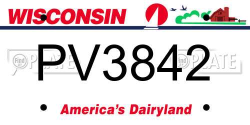PV3842 Wisconsin License Plate