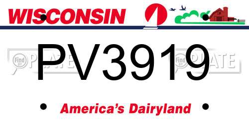 PV3919 Wisconsin License Plate