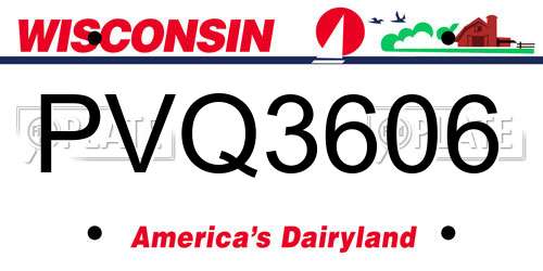 PVQ3606 Wisconsin License Plate