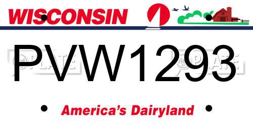 PVW1293 Wisconsin License Plate