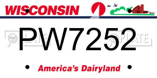 PW7252 Wisconsin License Plate