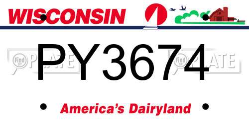 PY3674 Wisconsin License Plate