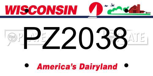 PZ2038 Wisconsin License Plate