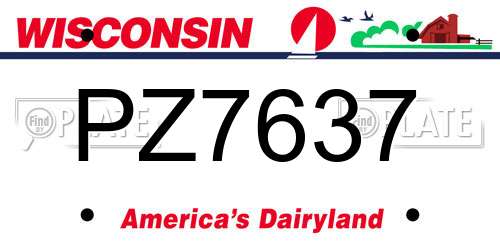 PZ7637 Wisconsin License Plate