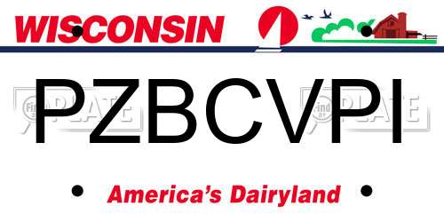 PZBCVPI Wisconsin License Plate