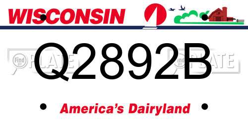 Q2892B Wisconsin License Plate