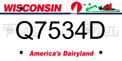 Q7534D Wisconsin License Plate