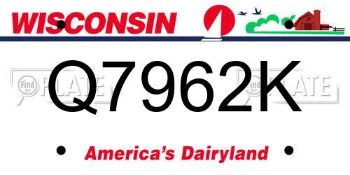 Q7962K Wisconsin License Plate
