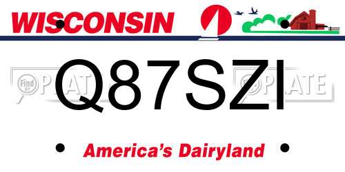 Q87SZI Wisconsin License Plate