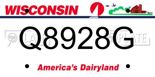Q8928G Wisconsin License Plate